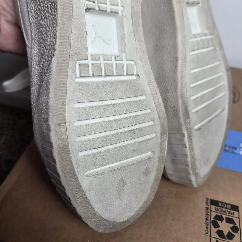 Puma Cream Gray Cali‎ Wedge Platform Womens Suede Running Shoes Size 10
